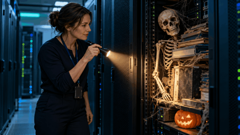 Halloween-themed illustration for a blog about GDPR audits and data protection risks